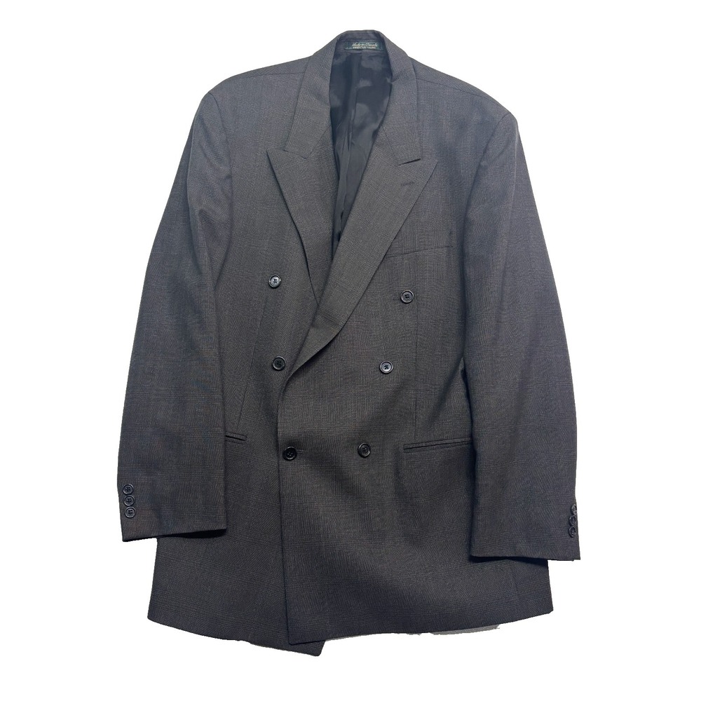 vtg 90s Thomas Churchill 44L Green Glen Plaid Double Breasted Blazer Jacket Wool